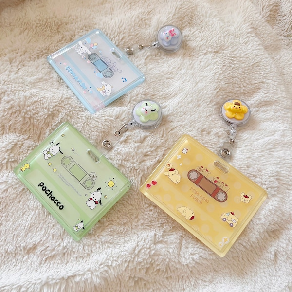 Cute Horizontal Card Holder, Kawaii ID Retractable Badge Reel Holder, Japanese Cartoon Anime Wallet, Anime Scannable ID Badge Holder