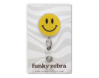 Happy Face Badge Reel // Yellow Smile Badge // Retro Badge Reel // Fun Badge Reel // Nurse Gift // Teacher Gift