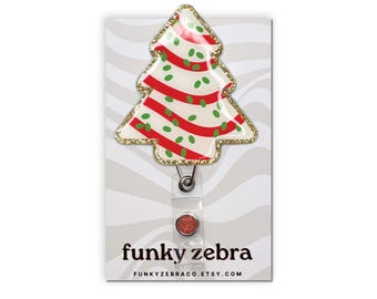 Christmas Tree Snack Badge Reel // Glitter Christmas Tree Badge Reel // Cake Badge Reel