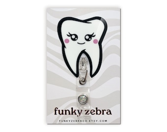 Kawaii Tooth Badge Reel // Dental Hygienist Gift // Dentist Badge Reel // Dentist Gift // Cute Tooth Badge Reel
