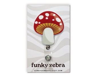 Mushroom Badge Reel // Red Toadstool Badge Reel // Cute Badge Reel // Fun Badge // Retro Badge // Teacher Gift // Hygienist Gift