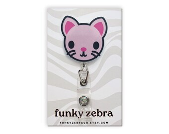 Pink Kitty Cat Badge Reel // Badge Reel Cute // Fun Badge Reel // Pediatric Nurse Gift // Teacher Gift // Tech Gift