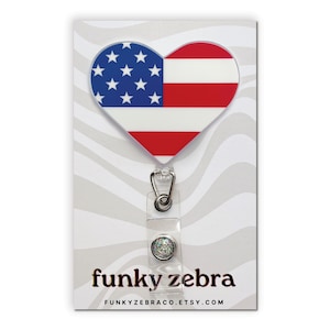 Flag Heart Badge Reel // Patriotic Badge Reel // American Flag // Red White and Blue // Teacher Gift // Nurse Gift