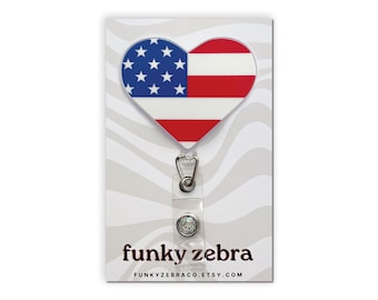 Flag Heart Badge Reel // Patriotic Badge Reel // American Flag // Red White and Blue // Teacher Gift // Nurse Gift