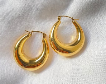 Gold Filled Thick Hoop Earrings for women, Vintage gold Hoops, Simple Wide hoops, 18K Gold Earring, Minimalist Style Earrings, Gift for her