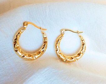 Gold Irregular Hoop Earrings, Textured New Style Earring for Women , Elegant Trendy Hoops, Birthday Gift for her, Minimalist Earrings