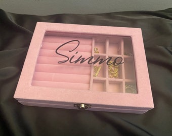 Custom Jewelry Box, Personalized Travel Jewelry Box, Glass Top Jewelry Organizer, Gift for Bride from Maid of Honor, Jewelry Storage Case