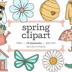 10 Spring Clipart - PNG Set, Instant Download, Planner Stickers, Digital Clipart Set | Seasonal Elements, Bloom, Seasonal Clipart