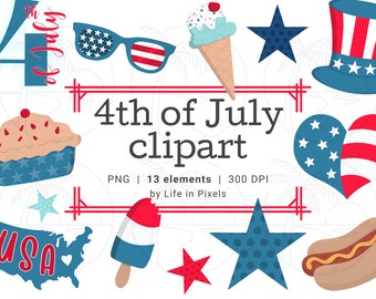 4th of July Clipart – Patriotic PNG Images, Planner Stickers (Digital Download)