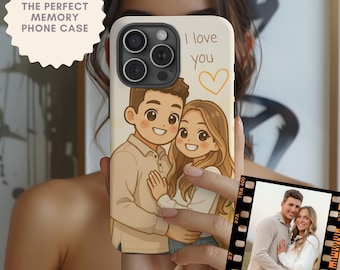 Custom Couple Phone Case Personalized Chibi Photo Portrait Cute Anime Gift for Boy or Girlfriend Anniversary or Birthday, iPhone and Samsung