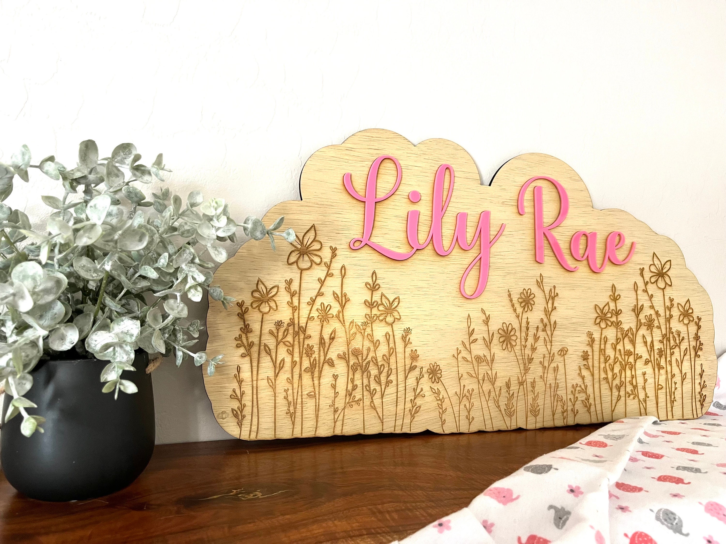 Custom Wildflower Nursery Name Sign, 3D Floral Nursery Wall Decor ...