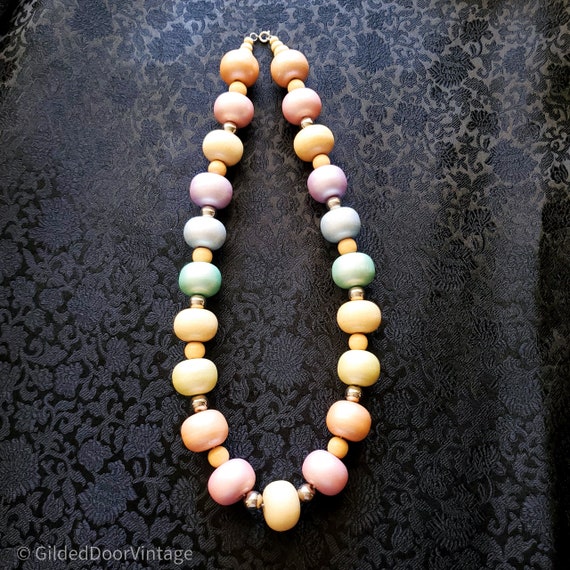 Vintage 1980s Pastel Rainbow Wooden Necklace, Bea… - image 2
