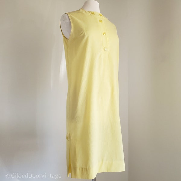 60s 70s Vintage Yellow Cotton Shift, MCM, Mid Century Style, Summer Fashion, Sun Dress, Backyard Barbeque, BBQ Weather, Cruise Ship Attire