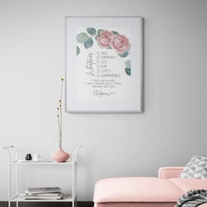 Filipenses 4:8 - O que quer que seja - Versículo da Bíblia - Arte de parede - Impressão de escritura botânica