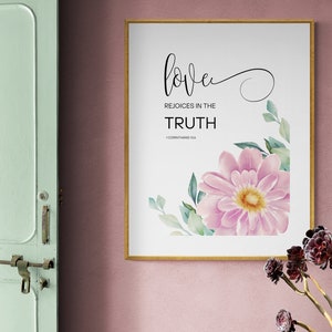 1 Corinthians 13:6 Love Rejoices in the Truth Bible Verse Wall Art Botanical Scripture Print