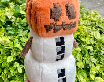 Made to Order Hand Made Plush -  Snow Pumpkin Protector Golem, Craft and Mine Game, Stuffed Plushie