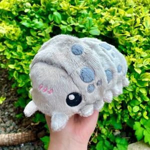 Hand Crafted Plushie - Light Grey Giant Isopod / Roly-Poly Bug with Spot Accents Plush, Ready to Post