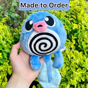 Hand-Crafted Plush, Made to Order - Water Spiral Frog Pocket Monster Plush, Happy or Sad Variation