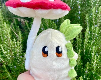 Hand-Crafted Plush, Made to Order - Ghost Sprite Plush with Posable Wired Mushroom