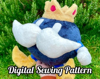 Digital Sewing Pattern -Super Brothers King Round Bomb Stuffed Plushie, Red Angry Variation Available, PDF Digital Download