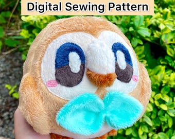 Digital Sewing Pattern - Round Grass Owl Pocket Monster Plush, PDF Digital Download