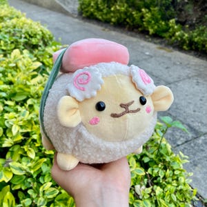 Hand Crafted Plushie - Sushi Sheep with Removable Nigiri and Salmon, with Fish-Cake Horns Plush, Ready to Post.