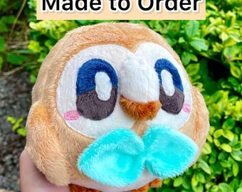 Handmade Round Grass Owl Plush: Pocket Monster Collectible