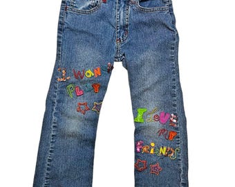 Vaqueros U Jeans para niñas, 4 unidades, elásticos y bordados (ancho 20, largo 16)