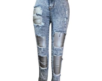 Forever 21 Jeans Women 24 Mid Rise Distressed Destroyed Skinny Stretch (W20 L27)