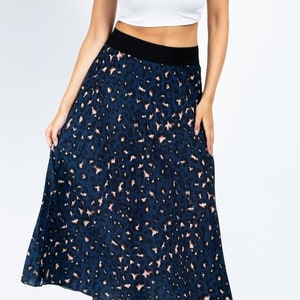 Leopard Print Elasticated Waist Pleated Skirt, Summer clothing, casual skirt