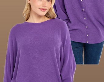 Pearl Back Batwing Jumper: Italian Knit Top, One Size Fits 10-14