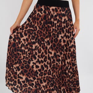 Leopard Print Elasticated Waist Pleated Skirt, Summer clothing, casual skirt