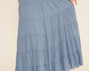 Tiered Cotton Maxi Skirt: High Waist A-Line - Made in Italy