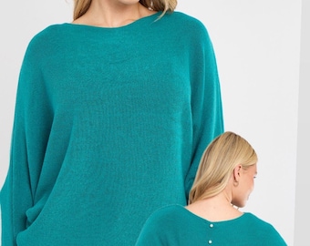 Pearl Back Batwing Jumper: Italian Knit Top, One Size Fits 10-14