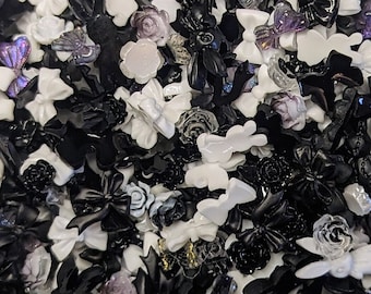 200pcs Black/White Assorted Mix 3D Kawaii Nail Charms, Nail Art, Cute nail decoration, Nail Charms