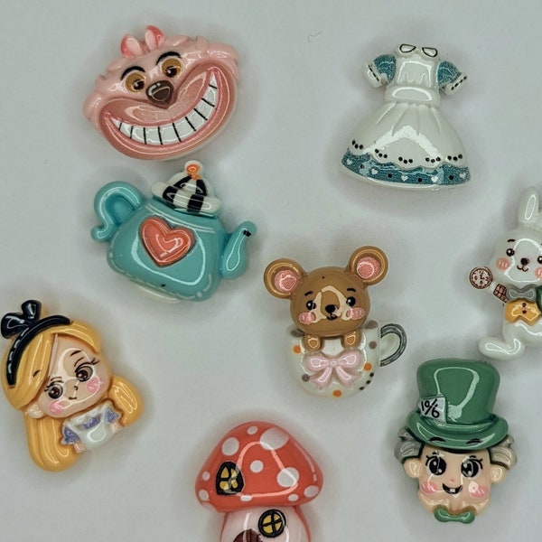 10 - Alice in Wonderland resin charms, cabochon, DIY,  Kawaii, Cabochon Charms, decoden charms, cabochons, resin charms