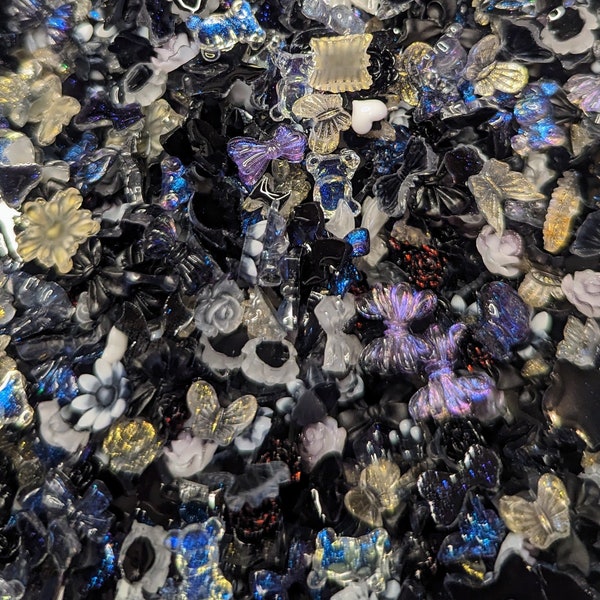 200pcs Black/White/Shimmer Assorted Mix 3D Kawaii Nail Charms, Nail Art, Cute nail decoration, Nail Charms