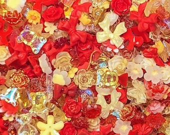200pcs Red/Yellow Assorted Mix 3D Kawaii Nail Charms, Nail Art, Cute nail decoration, Nail Charms