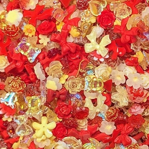 200pcs Red/Yellow Assorted Mix 3D Kawaii Nail Charms, Nail Art, Cute nail decoration, Nail Charms