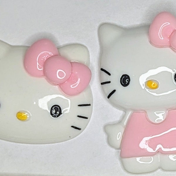 3 - Large Hello Kitty Flatback Resin, Sanrio, DIY,  Kawaii, Cabochon,  decoden charms, resin charms