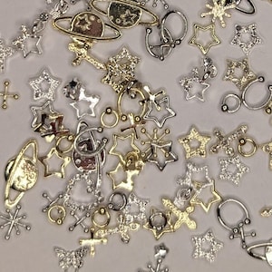 3D Decoden Silver/Gold Nail Art Charms – Kawaii Alloy Space theme | Junk Phone Case Decorations & DIY Craft Supplies