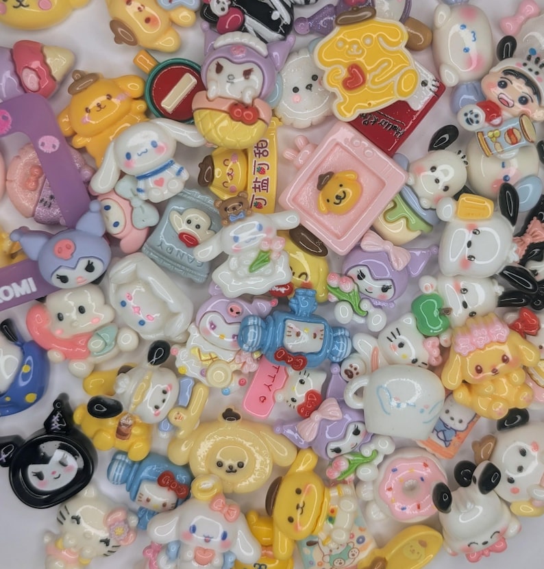 40-Piece Bulk Kawaii Hello Kitty Sanrio Flatback Resin Cabochon Charms – Random Mix, DIY Decoden, Phone Case & Craft Supplies image 3