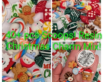 40 cabujones de resina con base plana para Navidad, kawaii, surtido navideño aleatorio, decodificación DIY, fundas para teléfono, joyería y manualidades.