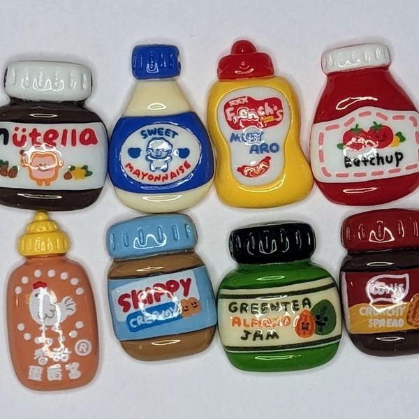 10 - Kawaii Condiments Resin Charms/flatback, Cabochon Charms, decoden charms, diy charms, slime charm