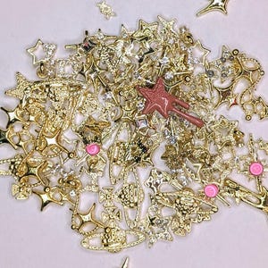 Decoden Nail Art Charms – Gold Color Alloy Stars & Starburst Gems | 3D Nail Charms for Acrylic Nails, Junk Phone Cases, DIY Crafts