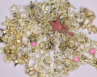 Decoden Nail Art Charms – Gold Color Alloy Stars & Starburst Gems | 3D Nail Charms for Acrylic Nails, Junk Phone Cases, DIY Crafts