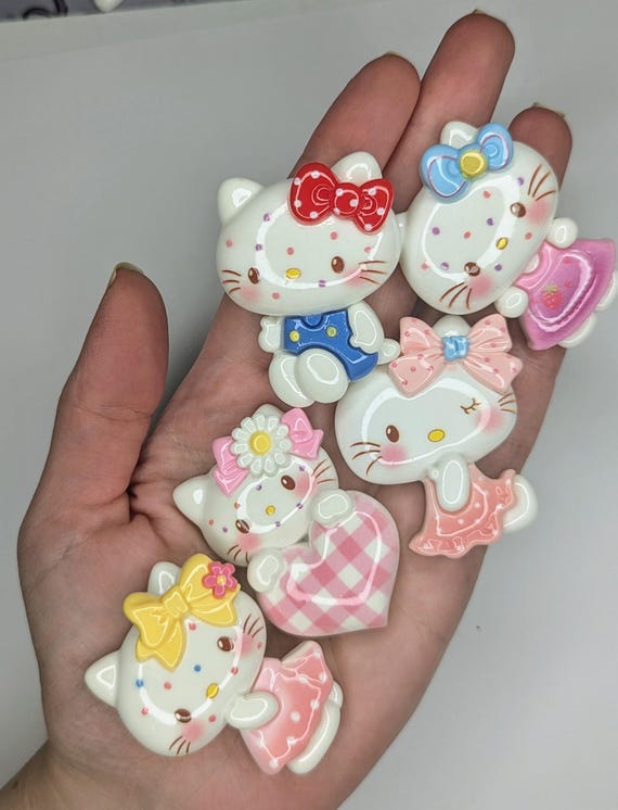 10 Cabochons Résine Hello Kitty Kawaii Dos Plat XL - Pour Scrapbooking, Déco (occasion)