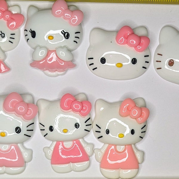 3 - Large Hello Kitty Flatback Resin, Sanrio, DIY,  Kawaii, Cabochon,  decoden charms, resin charms