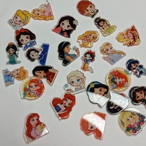 May include: Assortment of colorful princess character stickers. Each sticker features a different princess with a unique design and pose. The stickers are perfect for adding a touch of magic to any project.