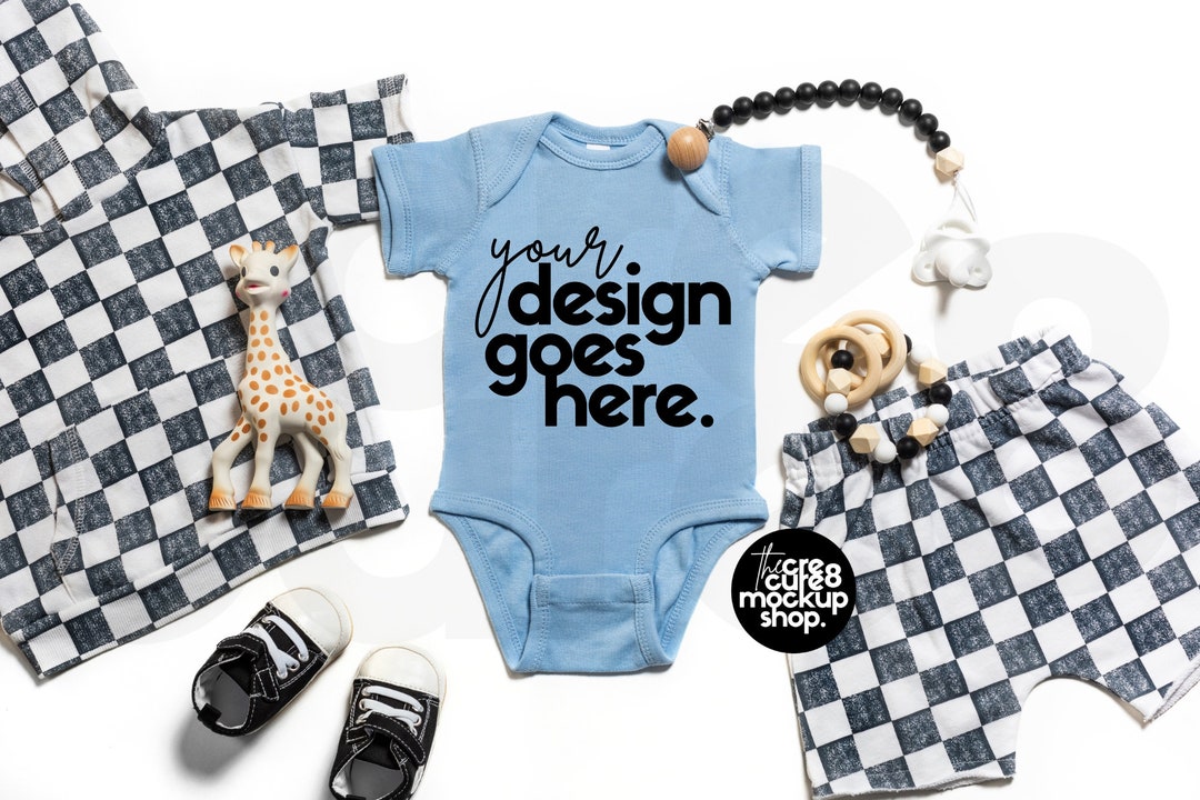 Baby Blue Bodysuit Mockup Stock Photo Flat Lay Onesie Mock up SVG